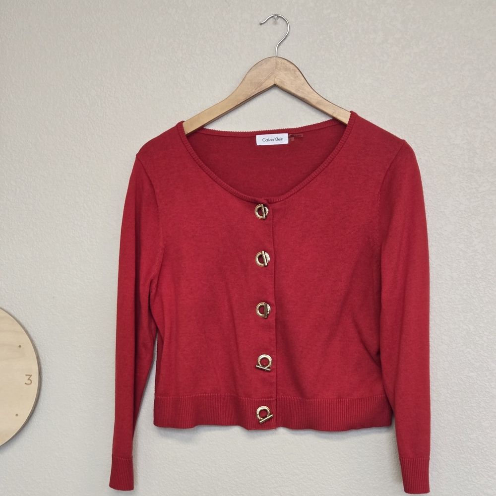 Calvin Klein Red Cardigan with Gold Buttons
